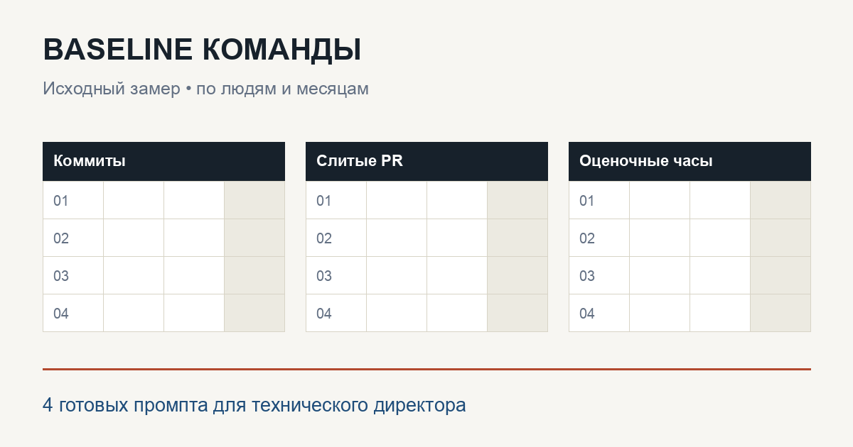 Три помесячные таблицы: коммиты, PR и оценочные часы