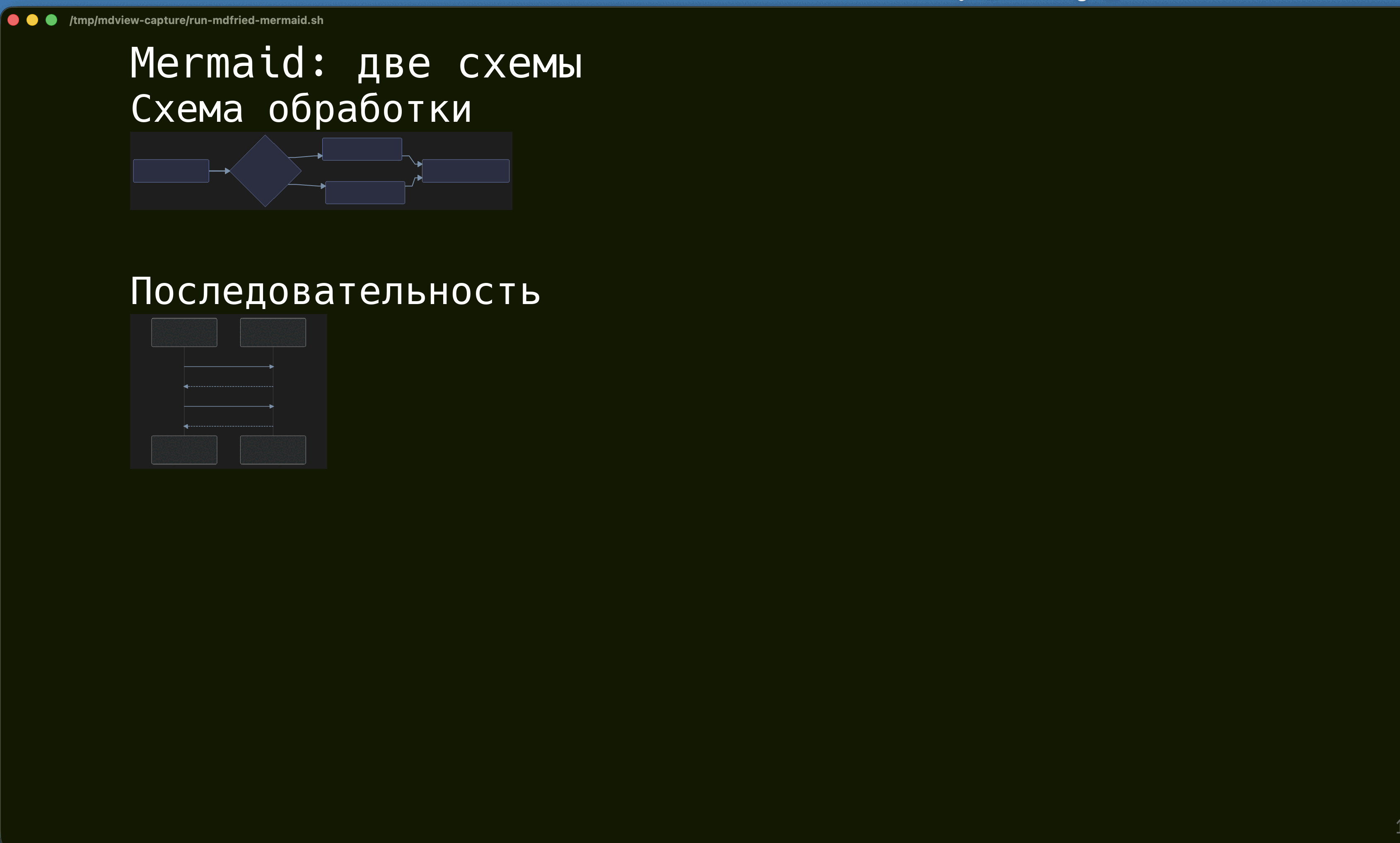 mdfried в Ghostty: полное окно с двумя схемами без подписей узлов
